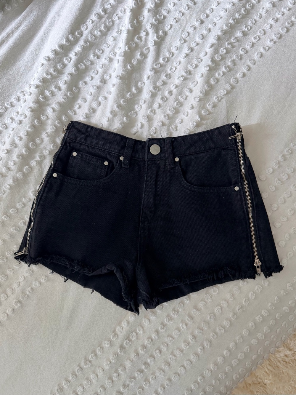 Tobi Black Denim Shorts with Side Zippers